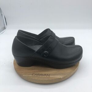 EUC Dansko Solstice Clog 8.5 Black Leather Button Comfort Nursing Strap